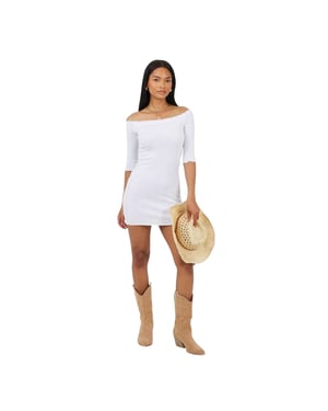 Brave Soul Dames Ribbels Lattenrand Mini/Jurk (Wit)