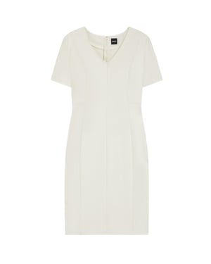 Boss Damaisa midi-jurk met V-hals, smalle pasvorm en korte mouwen voor dames (Wit)