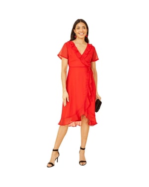 Yumi Dames Franje V-Hals Wikkeljurk (Rood)