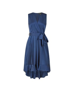 Mela London Dames Satijnen V-Hals Mouwloze Wikkeljurk (Marineblauw)