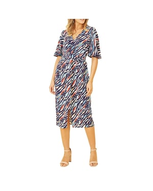 Yumi Wrapjurk met V-hals en zebraprint voor dames (Marine)