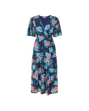 Yumi Dames/Dames Floral V Neck Midi Dress (Marine)