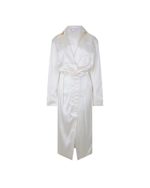 Off White Dames Chine Satijnen V-hals Wikkeljurk (Wit)