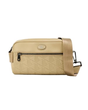 Lacoste Leren schoudertas met geometrisch patroon (Beige)
