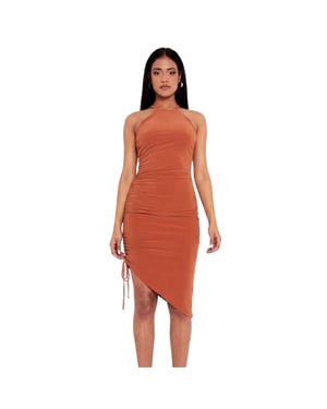 Missy Empire Midi-jurk met ruches en één schouder voor dames (Roest)