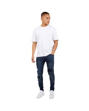 Brave Soul Slim-fit denim bikerjeans voor heren (Donkerblauw)
