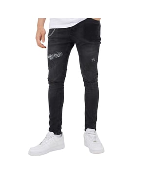 Brave Soul Herenjeans van denim met ketting en knoopsluiting (Donker houtskool)