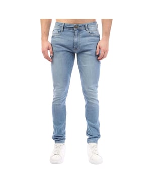 Duck and Cover Herenjeans van Maylead met katoen, denim en leren patches (Blauw)