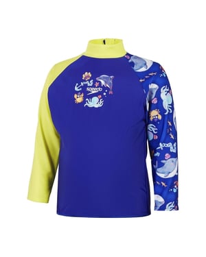 Speedo Digitaal bedrukt rash-shirt met lange mouwen voor kinderen (Blauw/Geel)
