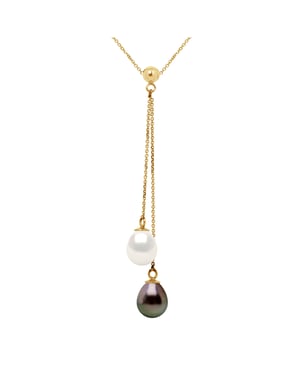 Ketting YOU AND ME TAHITI cultuur parels en 7-8mm FRESHWATER Peren Yellow Gold