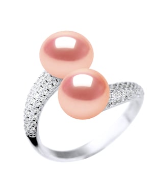 Ring YOU AND ME 2 Parels van het water Sweet 9-10 mm natuurlijke Rose Jewelry 925