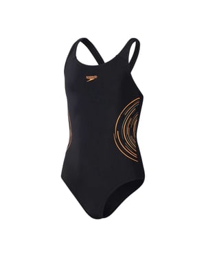Speedo Meisjes Placement Eendelig Badpak (Zwart/Oranje)