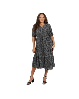 Brave Soul Wrapjurk met pofmouwen en luipaardprint voor dames (Zwart, Wit)