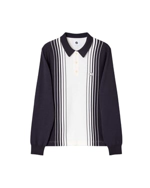 Pretty Green Herenpolo met verticale streep en lange mouwen (Marine)