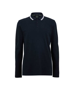 Boss Heren Plisy poloshirt met lange mouwen (Marine)