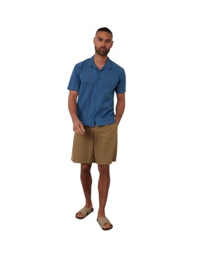 Threadbare Heren Borduurlogo Kraag Korte Mouwen Bowling Shirt (Denim)
