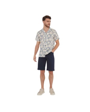 Threadbare Gebloemd herenoverhemd met korte mouwen (Stofblauw)