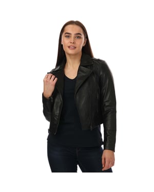 Elle Dames Leren Fitted Bikerjack (Zwart)