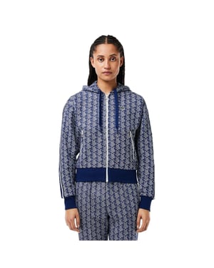 Lacoste Hoodie voor dames met all-overprint, geribd, normale pasvorm en doorlopende ritssluiting (Methylblauw)