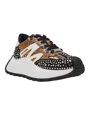 Steve Madden Dames-sneakers met plateauzool en slangenprint (Wit/zwart/bruin)
