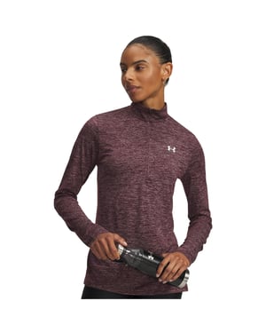 Under Armour Dames-top met halve rits en textuur (Donker kastanjebruin)