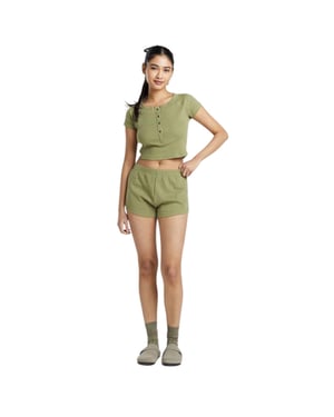 Brave Soul Effen geribbelde loungewear-set voor dames (Kaki Groen)