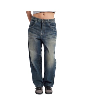 The Ragged Priest Unisex baggy jeans voor volwassenen van grof denim, in bleacher-stijl (Blauw)