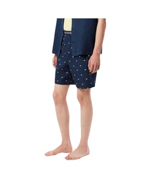 Lacoste Pyjama-short voor heren van popeline met all-overprint (Marine)