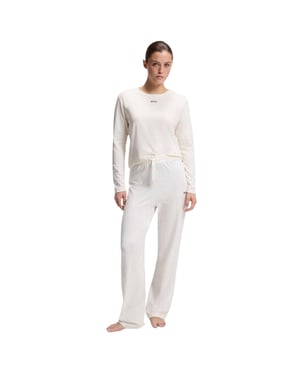Boss Katoenen pyjamabroek met logo voor dames (Wit)