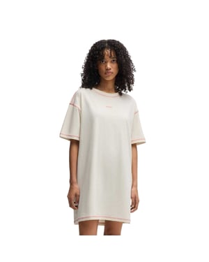 Hugo Katoenen T-shirtjurk met contrasterend logo voor dames (Natuurlijk)