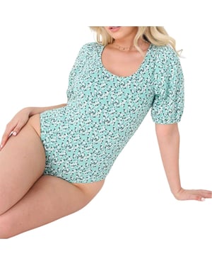 Brave Soul Bodysuit voor dames met kleine bloemenprint en pofmouwen (Groen)