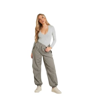Missy Empire Dames/Dames Laag Uitgesneden Bodysuit met Lange Mouwen (Grijs)