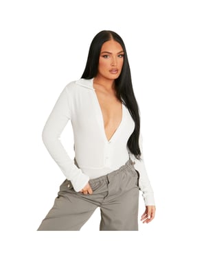 Missy Empire Dames/Dames geribbelde body met lange mouwen (Crème)