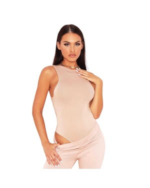 Missy Empire Nauwsluitende mouwloze bodysuit voor dames (Beige)