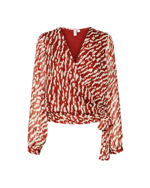 Vero Moda Dames Dierenprint V-hals Wikkeltop (Geverfd Baksteen)