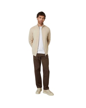 Threadbare Wynnstay gebreid herenvest met doorlopende ritssluiting (Havermelk)