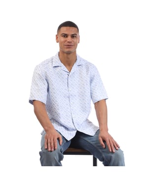 Boss Heren C-Lars-252 Lyocell Overhemd met Korte Mouwen (Blauw)