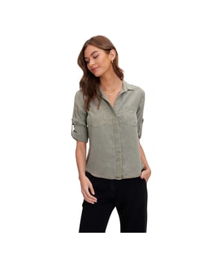 Bella Dahl Dames-shirt met split aan de achterkant, relaxte pasvorm en 3/4-mouwen (Leger Groen)
