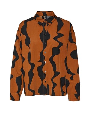 Vero Moda Dames-shirt met abstracte print, standaardpasvorm (Zwart/Bruin)