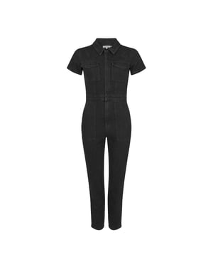 Good American Dames/Dames Denim Verstelbare Taille Jumpsuit met Korte Mouwen (Zwart)