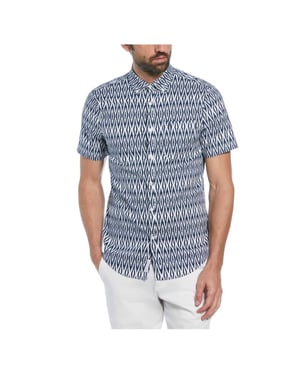 Original Penguin Heren Ikat Normaal Shirt Met Korte Mouwen (Sargasso Zee)