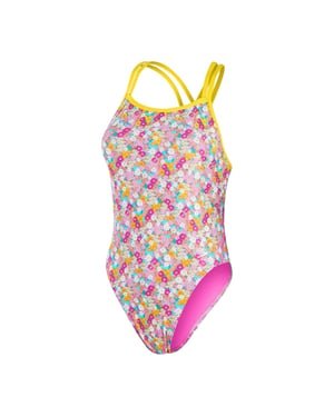 Speedo Meisjes Bloemenpatroon Eénstuk Zwempak (Geel/Rood)