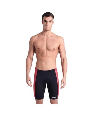 Arena Mannen Abstracte Tegels Jammer Shorts (Zwart/Rood Print)