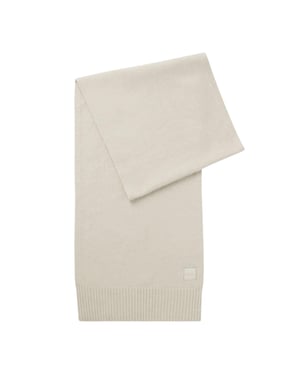 Boss Wollen geribbelde sjaal met logo voor heren (Licht Beige)