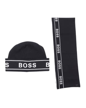 Boss Set met herenpet en -sjaal met herhaald logo (Zwart)