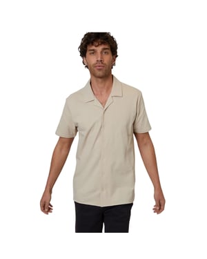 Threadbare Kaylian herenoverhemd met korte mouwen, reguliere pasvorm (Steen)
