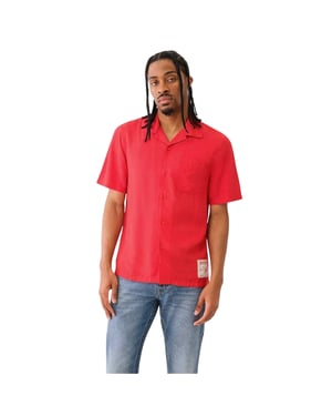 True Religion Heren Relaxed Fit Overhemd met Korte Mouwen (Lava)