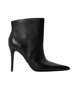 Steve Madden Leren enkellaarsjes met naaldhak voor dames (Zwart)