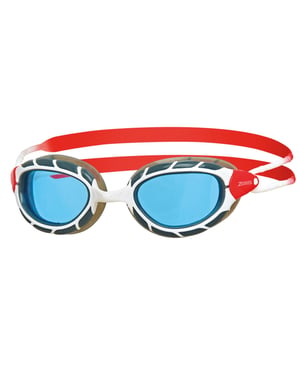 Zoggs Uniseks zwembril Predator 2024 voor volwassenen (Wit/Rood/Blauw)