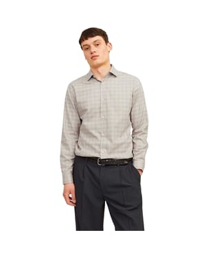 Jack And Jones Herenoverhemd met manchetten en ruitjespatroon voor formele gelegenheden (Grijs)